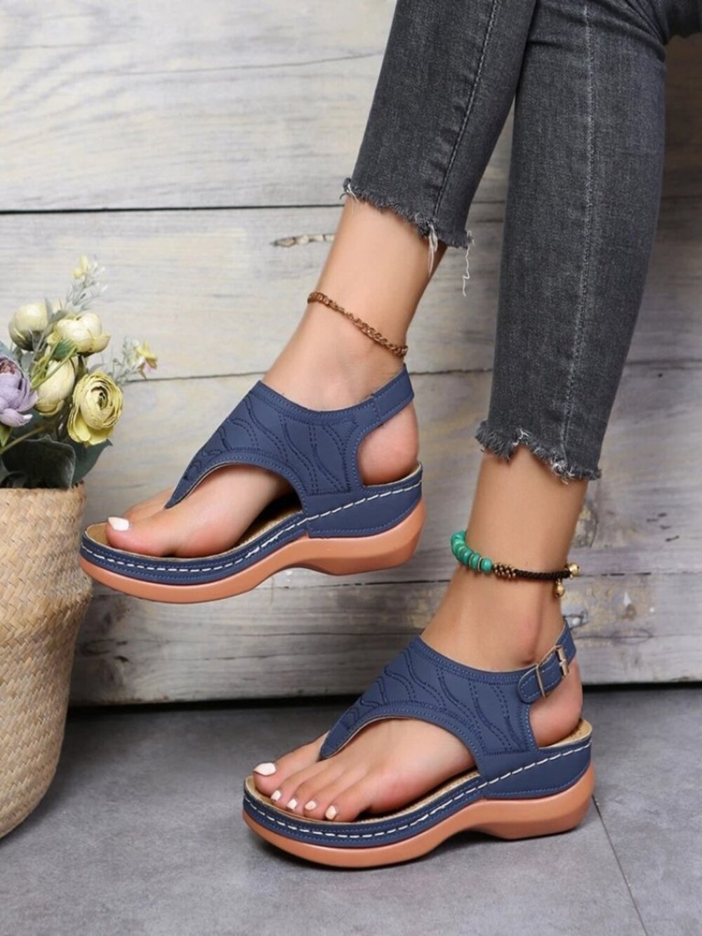 Women's Orthopedic Sandals Casual Flat Shoes Flip Flops Ladies Low-Wedge Comfort